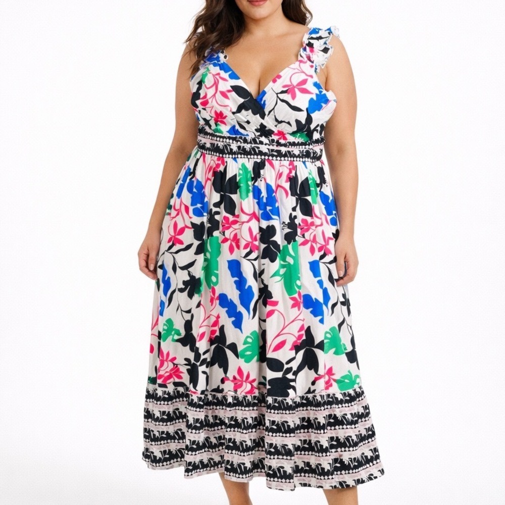 Layered with Love NWT Mixed Print Floral Cotton Scrunchie Strap Maxi Size‎ 3X